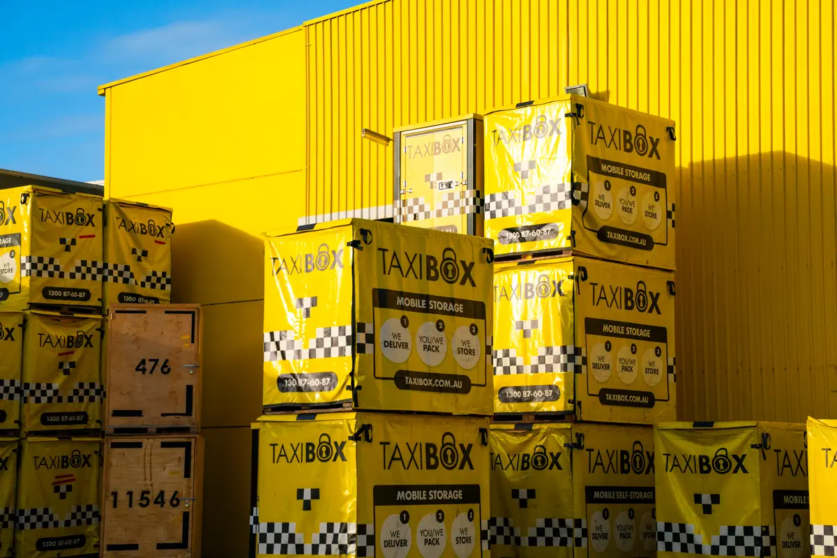 Yellow TAXIBOXES at the Ormeau storage facility